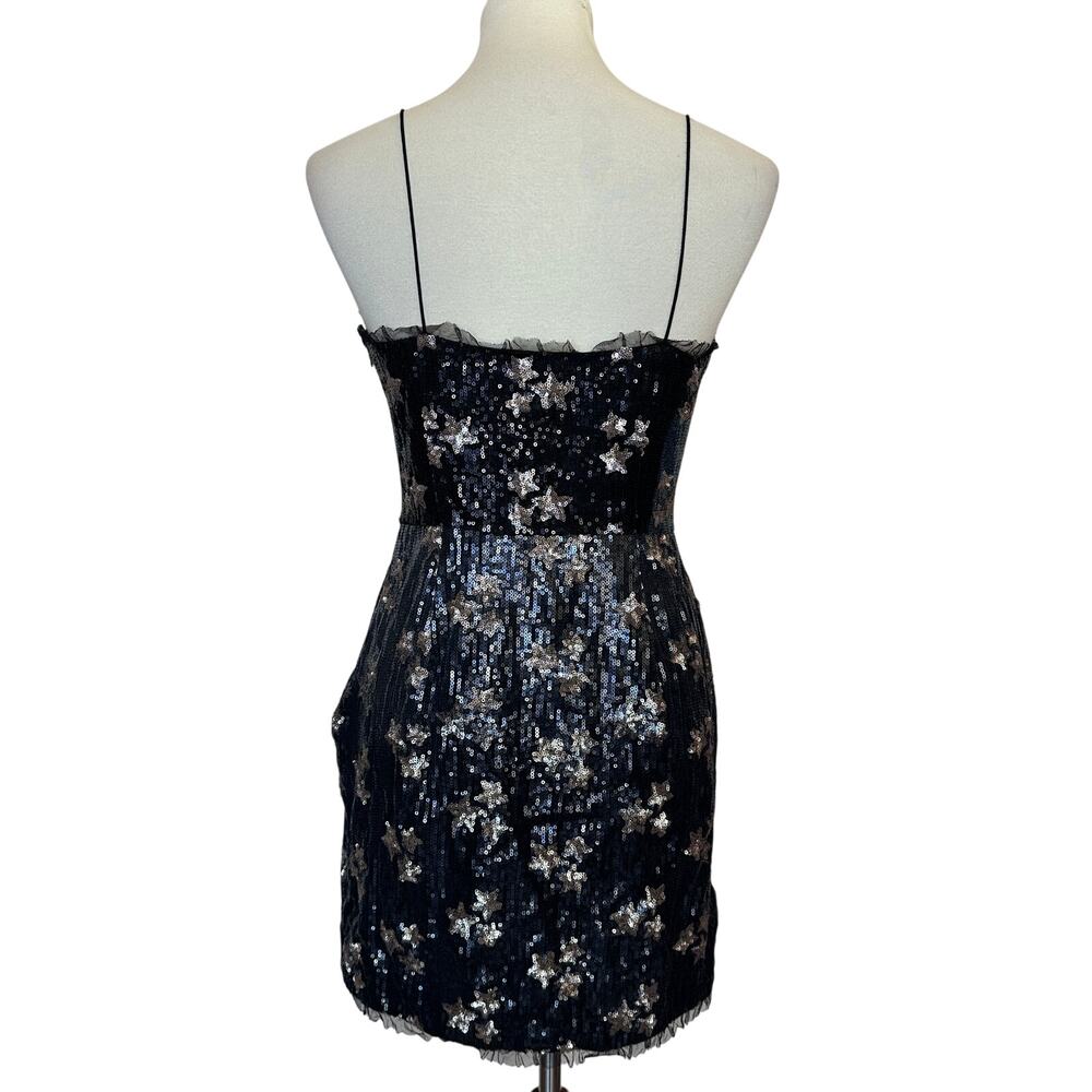 Black Sequin Star Mini Dress with Nude Trim - Picture 7 of 10